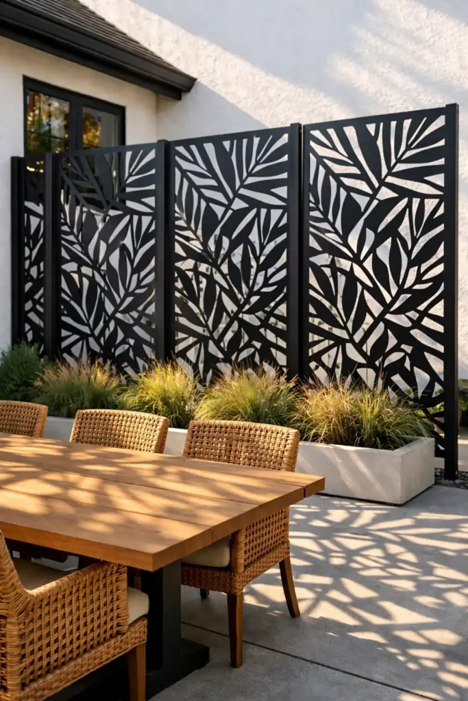 14 Smart Backyard Privacy Ideas for a Stylish Yard 7 Decorative laser-cut metal panels used for stylish backyard privacy ideas