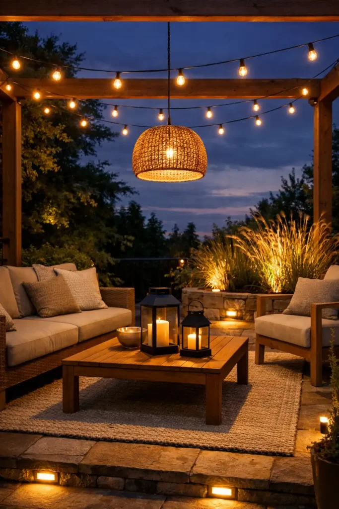 12 Stunning Outdoor Design Trends for Summer 12 Outdoor design trend with layered patio lighting including string lights and lanterns