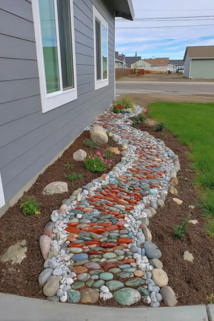 Pebble Landscape Ideas Curved pebble walkway creating a clean and simple garden path