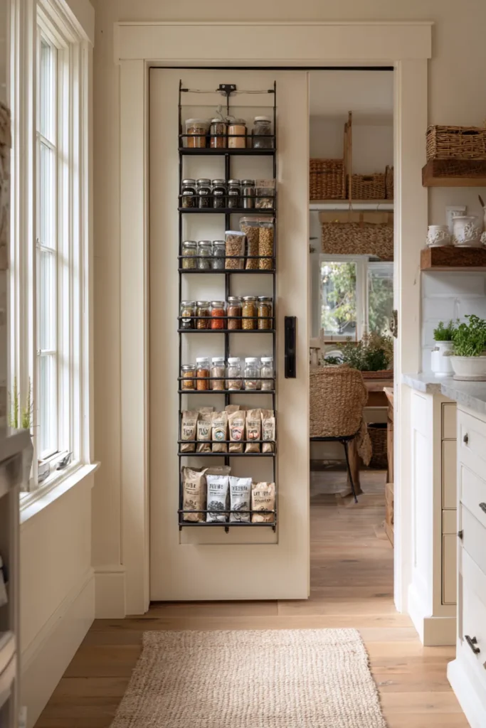 13 Farmhouse Pantry Organization Ideas for a Charming Kitchen 12 farmhouse pantry door storage racks organizing spices and small jars