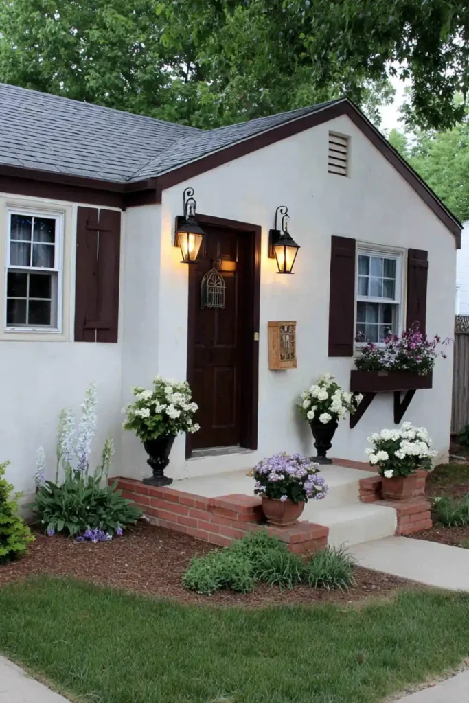 outdoor wall sconce casting warm light near a front door