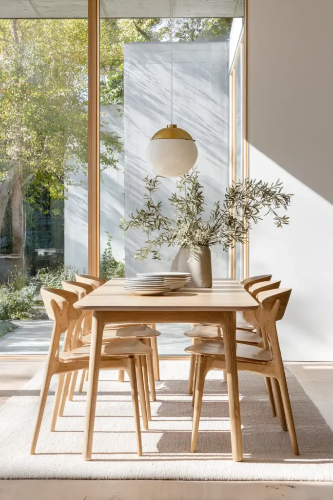 Beautiful Sunroom Dining Room Design Ideas 7 Minimalist glass sunroom dining room with light wood table and Scandinavian chairs