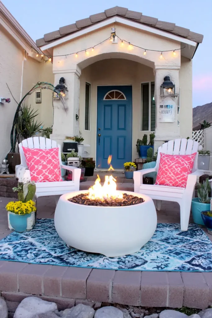 Creative Patio and Porch Decorations to Make Your Outdoor Space Feel Like Home 11 modern fire pit on patio with seating around it