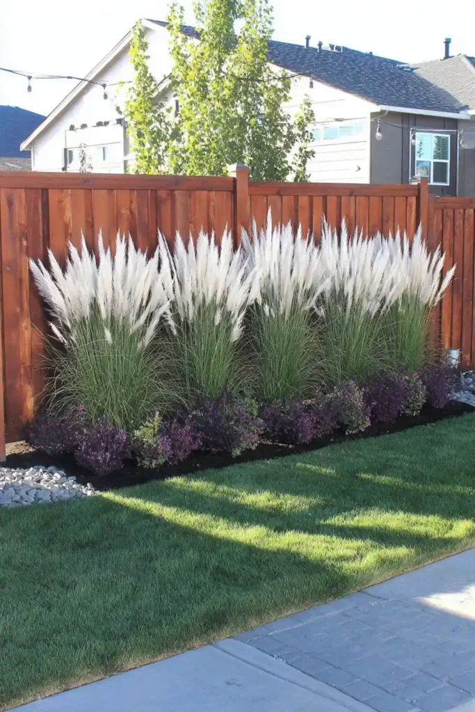 33 Privacy Fence Ideas That Make Your Yard Feel More Peaceful 12 Tall ornamental grasses and flowers creating a natural backyard privacy border