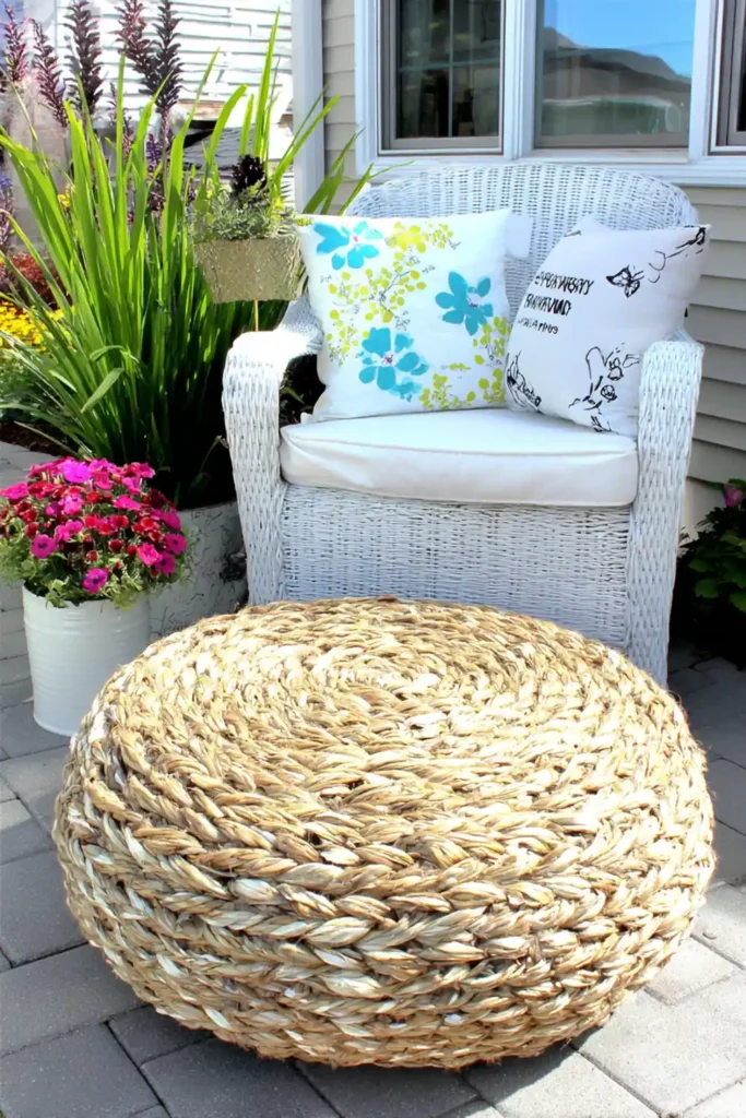 Creative Patio and Porch Decorations to Make Your Outdoor Space Feel Like Home 9 round rope ottoman used as patio seating