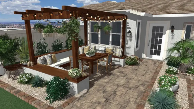 Smart Small Patio Designs That Enhance Space and Style 5 Small patio designs with compact seating, pergola lighting, and simple outdoor furniture in a cozy backyard