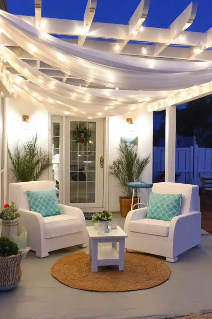Creative Patio and Porch Decorations to Make Your Outdoor Space Feel Like Home 4 string lights canopy creating cozy patio evening atmosphere