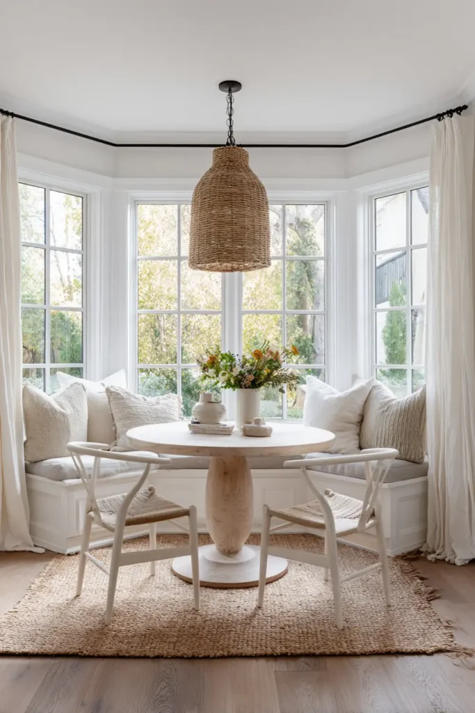 Beautiful Sunroom Dining Room Design Ideas 4 Cozy sunroom breakfast nook dining area with round table and bench seating