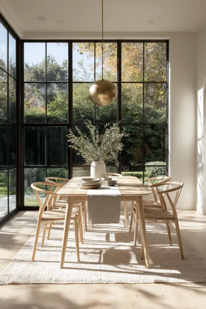 Beautiful Sunroom Dining Room Design Ideas 2 Sunroom dining room design with floor to ceiling windows and light wood table