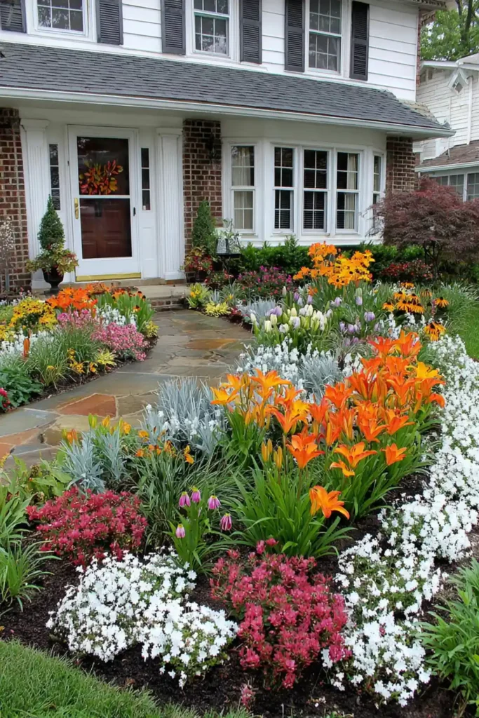 front yard with natural wildflower perennials in a relaxed garden layout