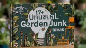 Illustrated cover graphic with a white lightbulb title shape surrounded by garden motifs, a bicycle, chair, birdcage, and lamp posts on a dark green background