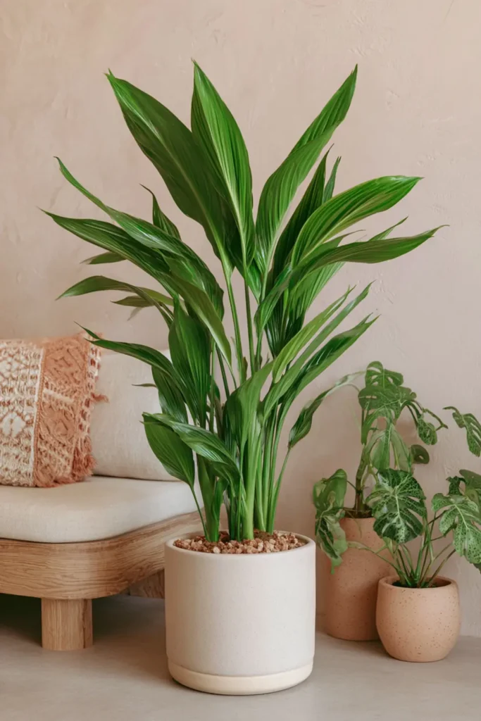 Plant Aesthetic Interior Decorating Ideas for a Fresh Home 6 Compact potted plant in a low white pot styled for a clean modern plant aesthetic interior decorating look.