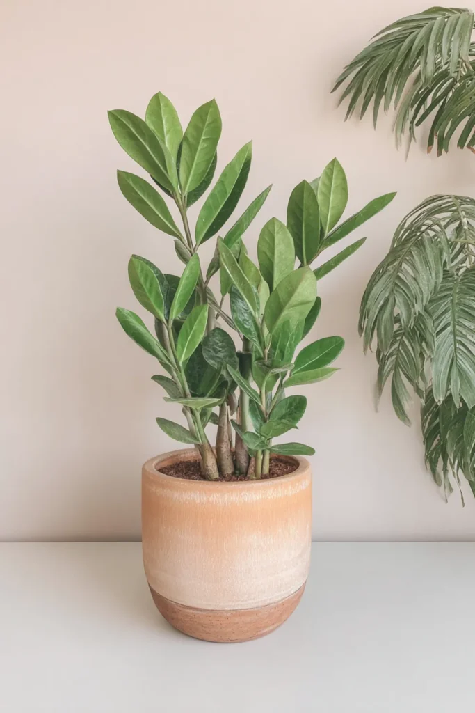 Plant Aesthetic Interior Decorating Ideas for a Fresh Home 3 Potted snake plant with upright leaves in a mustard-yellow pot for a clean low-maintenance plant decor look.