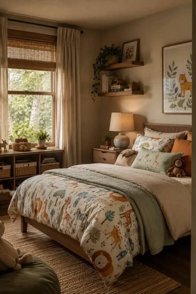Designer Bed Layering and Styling Ideas for a Polished Bedroom Look 6 Bright patterned sheets styled on a playful kids bed with simple neutral bedding layers.