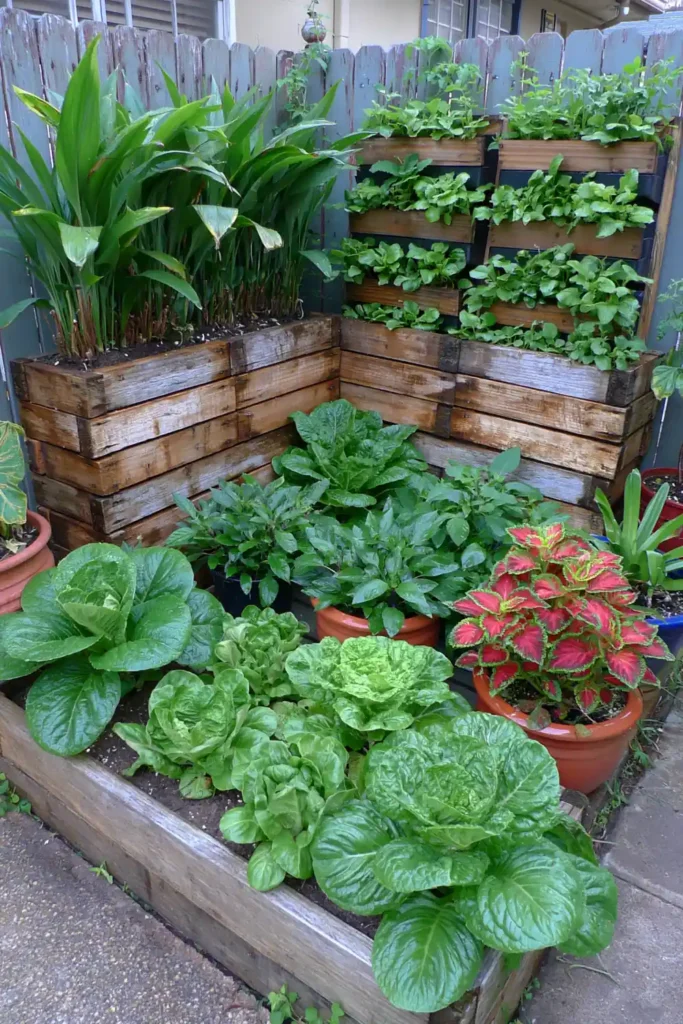 20 Budget-Friendly Outdoor Landscaping Ideas for a Charming Yard 15 Corner planters with layered greenery arranged for a small garden space.