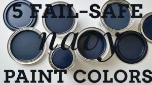 Open paint cans and lids showing different navy blue paint colors on a clean white background.