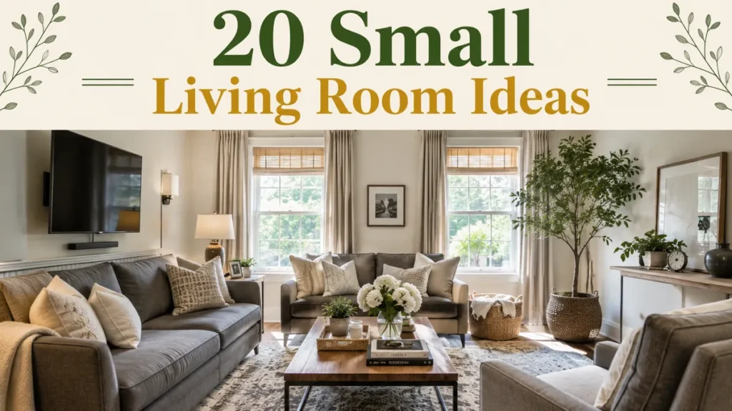 20 Comfortable Living Room Ideas for Small Spaces That Feel Warm and Open 22 Coordinated small living room with gray seating, bright windows, beige curtains, a leafy tree, and a decorated rectangular coffee table.
Cozy Living Room Ideas for Small Spaces