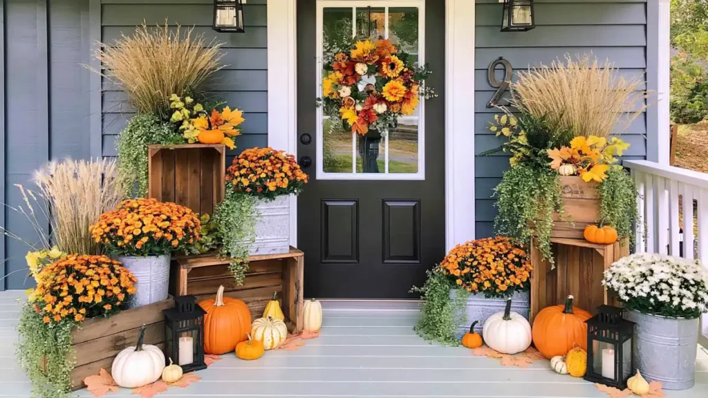 Rustic Fall Planters for the Front Porch That Bring Warm Autumn Charm 43 Rustic Fall Planters for the Front Porch