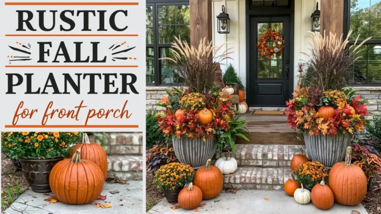 Rustic Fall Planters for the Front Porch That Bring Warm Autumn Charm 34 Rustic fall planter front porch hero graphic with pumpkins, autumn foliage, and warm seasonal colors.