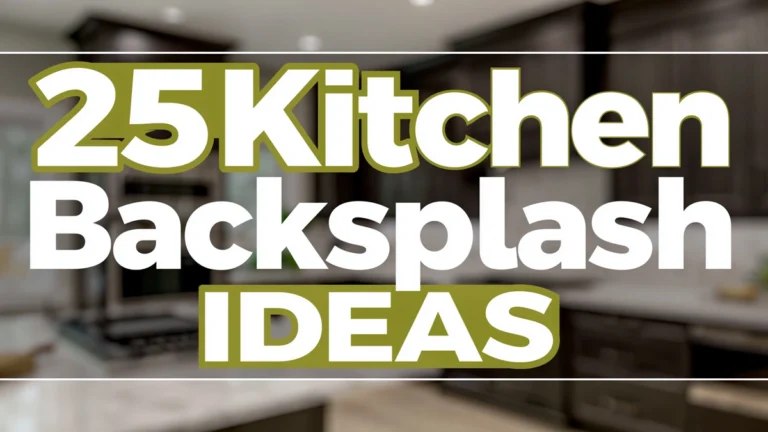 25 Kitchen Backsplash Ideas to Add Color, Texture, and Character 1 Featured banner for 25 kitchen backsplash ideas with bold white and yellow text over a softly blurred dark kitchen.