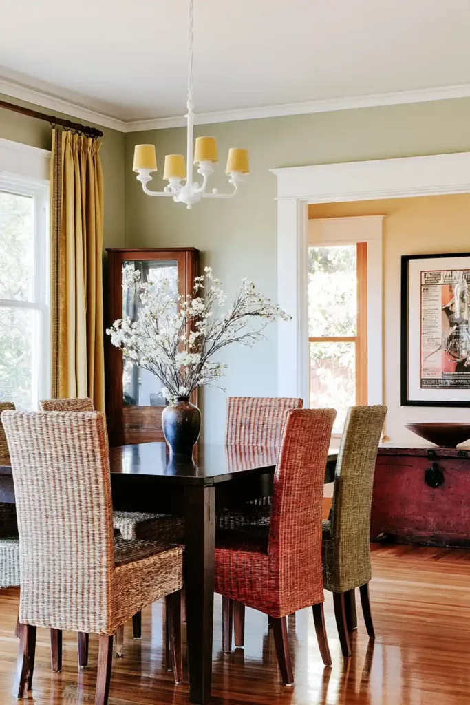 9 Mix and Match Dining Chair Ideas for a Stylish, Collected Look 9 Woven dining chairs in tan, honey, rusty orange, brown, and olive tones surrounding a dark wooden table.