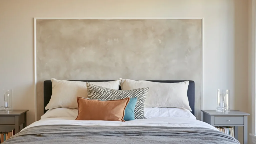 How to Style a Guest Bedroom Like a Hotel: 9 Thoughtful Details 11 Polished guest bedroom with layered white and gray bedding, patterned cushions, a dark upholstered headboard, and a bedside lamp.
How to Style a Guest Bedroom Like a Hotel