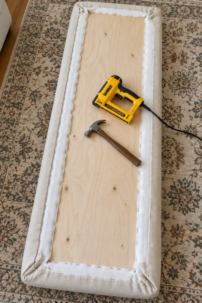 DIY IKEA BESTA Window Seat Hack: 5 Built-In Storage Ideas for Cozy Nooks 3 Muted olive-green IKEA BESTA drawer fronts with slim brass pulls, open white drawer boxes, and a protective drop cloth over hardwood flooring.