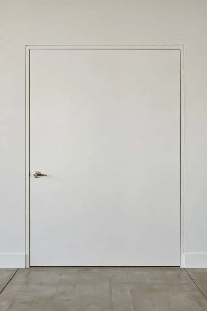 18 Secret Door Ideas That Fit Beautifully Into Your Home 2 Minimalist white flush secret door set seamlessly into a smooth white hallway wall.