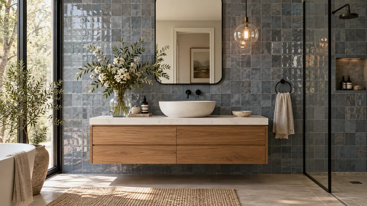 9 Non-White Bathroom Tile Ideas That Bring Color, Texture, and Character 1 9 Non-White Bathroom Tile Ideas That Bring Color, Texture, and Character