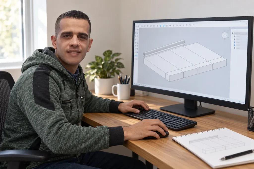 How to Give an IKEA BILLY Bookcase Wall a Built-In Look with Trim and Teal Paint 5 Four-bay bookcase trim arrangement reviewed in a 3D modeling workspace