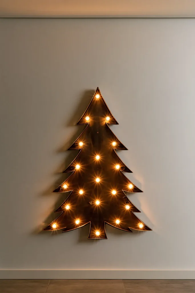 DIY Heirloom Advent Calendar Wall Decor: Handmade Holiday Ideas 3 Vintage tree-shaped marquee wall decoration with warm illuminated detailing creating a nostalgic holiday atmosphere.