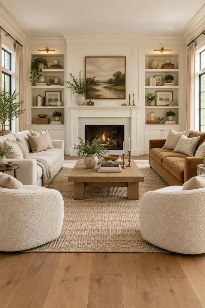 10 Decorating Mistakes That Make Your Home Look Cheap (And How to Fix Them) 11 Bright white kitchen with brass pendant lights, wall sconces, woven rattan stools, natural wood flooring, and warm layered lighting.